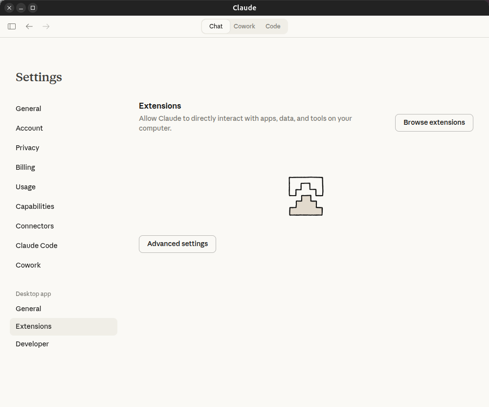 Claude Desktop Extensions tab